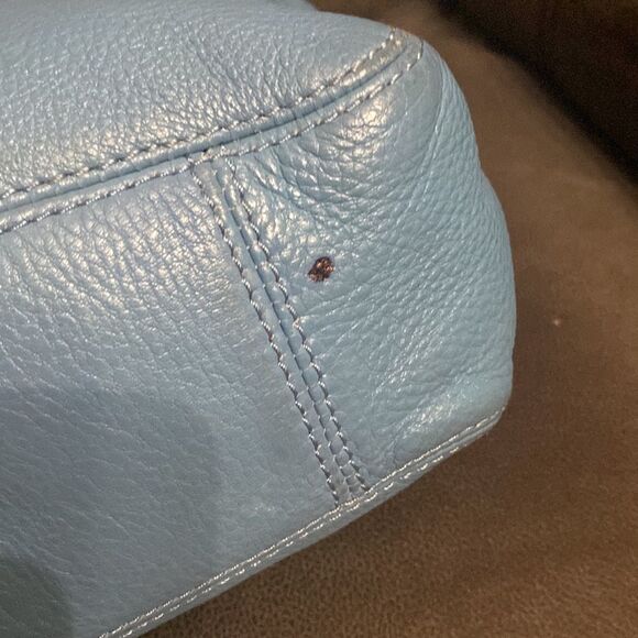 Michael Kors MK Fulton logo baby blue leather shoulder bag purse - Picture 6 of 10